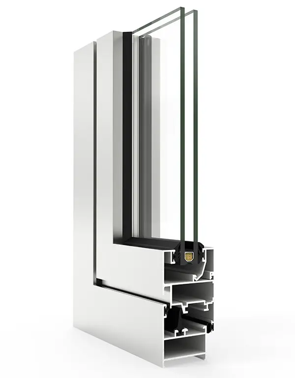 Sección del perfil COR 2300 para ventanas y puertas de aluminio