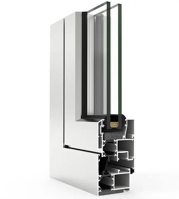 Sección del perfil COR 3500 para ventanas y puertas de aluminio