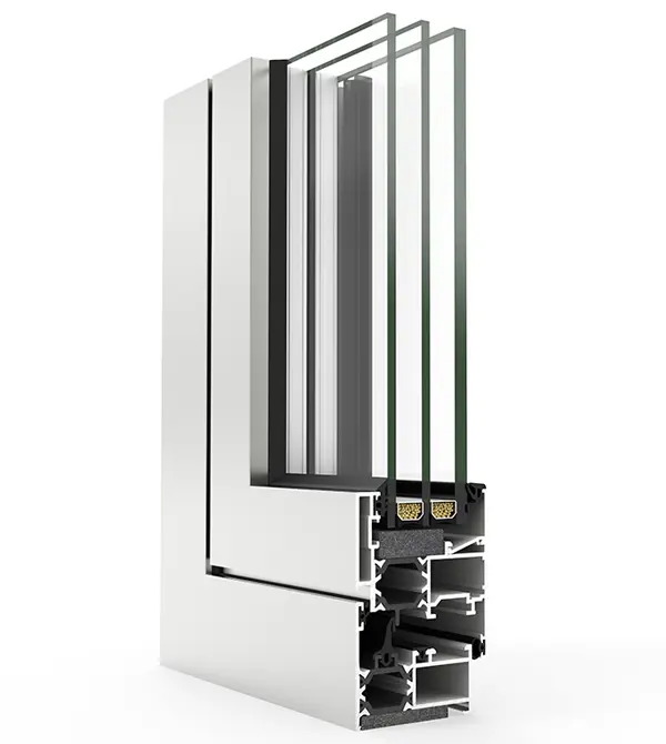 Sección del perfil COR 3500 para ventanas y puertas de aluminio