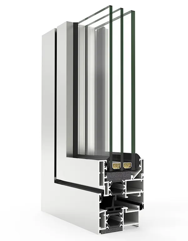 Sección del perfil COR 60 para ventanas y puertas de aluminio