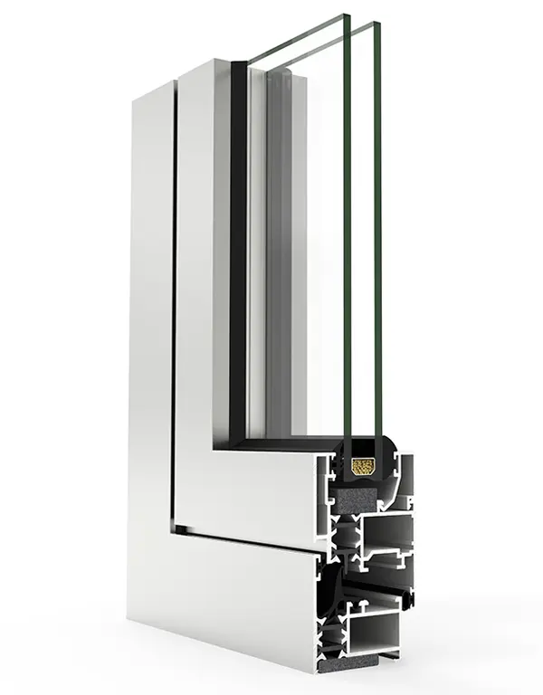 Sección del perfil COR 3000 para ventanas y puertas de aluminio
